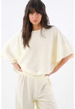 Tennis Camisa Para Mujer En Viscosa Amarillo Vainilla Fit Relajado Con Mangas Tipo Capa