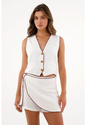 Tennis Chaleco Blanco Con Bordado De Palmera Para Mujer