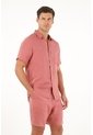 Camisa Manga Corta En 100% Lino Naranja Para Hombre de Tennis
