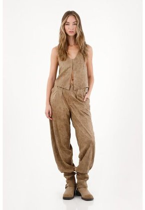 Tennis Pantalón En Cuero Sintético Café Para Mujer