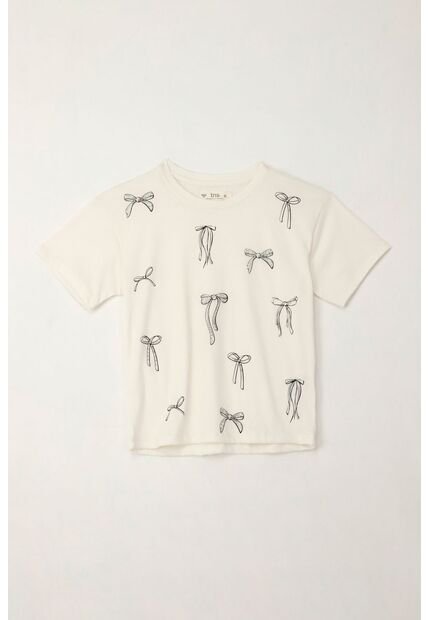 Camiseta Básica Estampada Con Apliques Crudo Para Niña