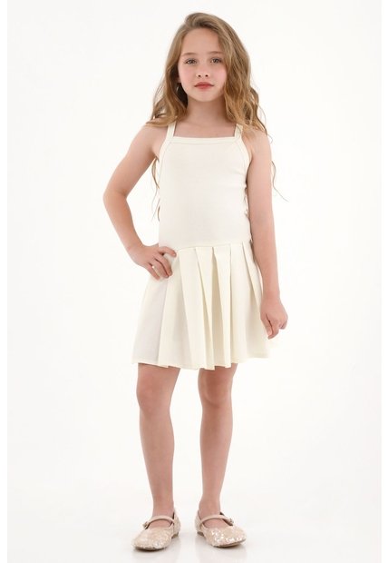 Vestido Corto Con Falda En Tablas Crudo Para Niña