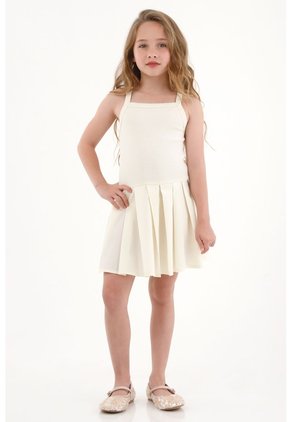 Vestido Corto Con Falda En Tablas Crudo Para Niña