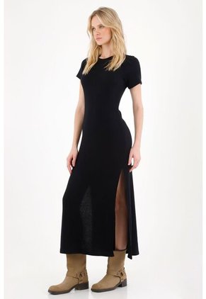 Tennis Vestido Largo Manga Corta Negro Para Mujer