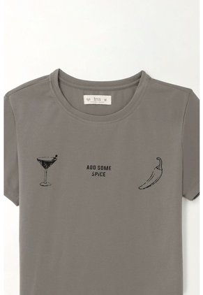 Tennis Camiseta Básica Estampada Gris De Ajuste Relajado Para Mujer