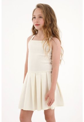 Vestido Corto Con Falda En Tablas Crudo Para Niña