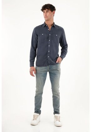 Tennis Camisa Clásica Manga Larga Azul Para Hombre