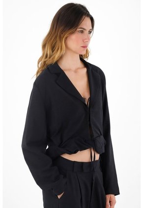 Tennis Chaqueta Con Sesgo En Ruedo Negra Para Mujer