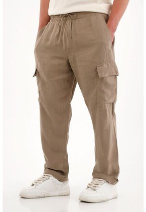 Tennis Pantalón En 100% Lino Bota Recta Café Para Hombre
