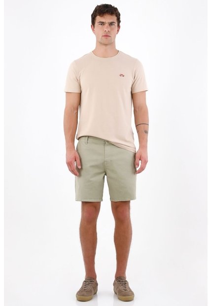 Tennis Bermuda Regular Fit Con Frente Limpio Y Bolsillos Diagonales En Algodón Verde Oliva Para Hombre
