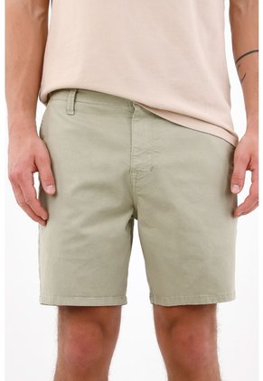 Tennis Bermuda Regular Fit Con Frente Limpio Y Bolsillos Diagonales En Algodón Verde Oliva Para Hombre