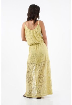 Tennis Falda Larga Para Mujer En Algodón Amarillo Pastel Fit Fluido Con Encaje Floral