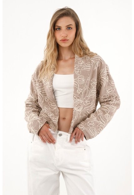 Blazer Bordado Corto Color Café Para Mujer