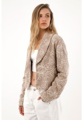 Blazer Bordado Corto Color Café Para Mujer