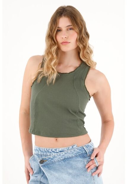 Tennis Camiseta Manga Sisa En Rib Verde Para Mujer