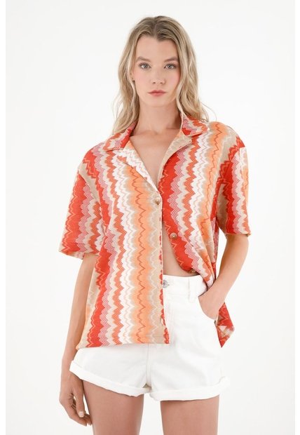 Camisa Tipo Bowling Estampada Para Mujer