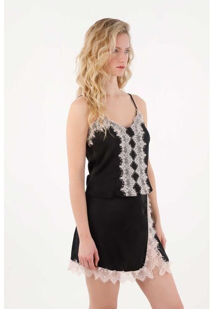 Tennis Falda Corta En Satín Negra Para Mujer