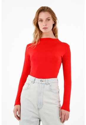 Camiseta Roja Manga Larga Para Mujer