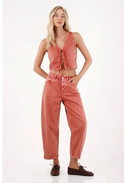 Tennis Pantalón Slouchy Con Efecto Vintage Rosado Para Mujer