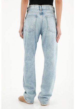 Tennis Jean Recto De Tiro Medio Con Pretina Desflecada Para Mujer