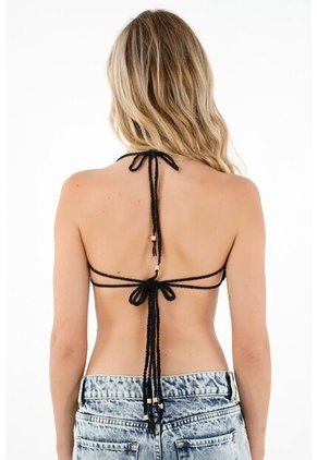 Tennis Top Negro Tejido Para Mujer