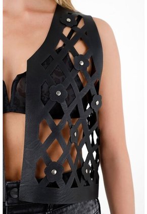 Tennis Chaleco Tipo Cuero Negro Para Mujer