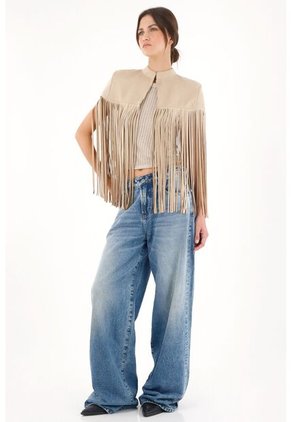 Tennis Capa En Tela Suede Con Flecos Crudo Para Mujer