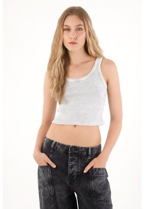 Tennis Camiseta Tipo Esqueleto En Rib Gris Para Mujer