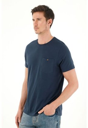Tennis Camiseta Azul Con Bolsillo De Parche Para Hombre