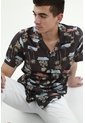 Tennis Camisa Regular Fit Con Estampado Tropical En Algodón Negro Para Hombre de Tennis