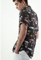 Tennis Camisa Regular Fit Con Estampado Tropical En Algodón Negro Para Hombre de Tennis