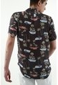 Tennis Camisa Regular Fit Con Estampado Tropical En Algodón Negro Para Hombre de Tennis