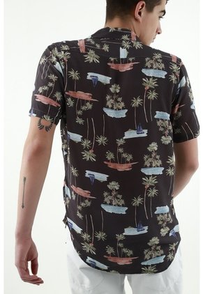 Tennis Camisa Regular Fit Con Estampado Tropical En Algodón Negro Para Hombre