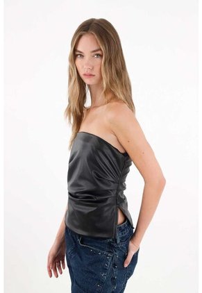 Tennis Camisa Strapless En Cuero Sintético Negra Para Mujer