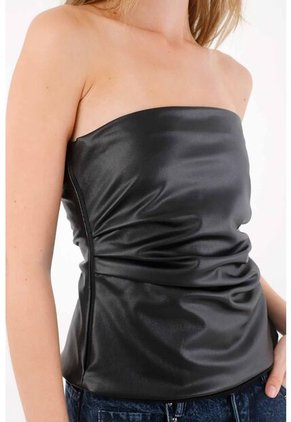 Tennis Camisa Strapless En Cuero Sintético Negra Para Mujer