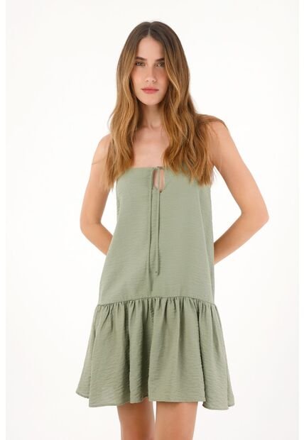 Tennis Vestido Corto De Tela Con Textura Verde Para Mujer