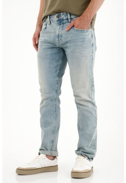 Tennis Jean Recto Con Arrugas 3D Azul Claro Para Hombre