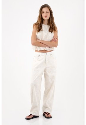 Tennis Pantalón Wide Leg Con Textura En Relieve En Algodón Marfil Para Mujer
