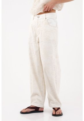 Tennis Pantalón Wide Leg Con Textura En Relieve En Algodón Marfil Para Mujer