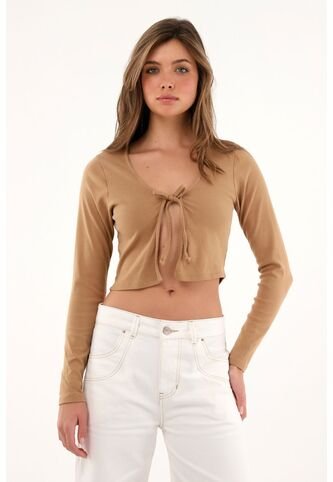 Camiseta Café Crop Abierta Con Tiras Para Anudar Para Mujer Tennis