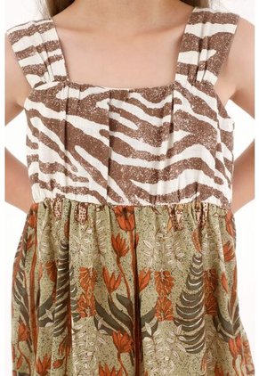 Vestido Largo Con Mix De Estampados Para Niña