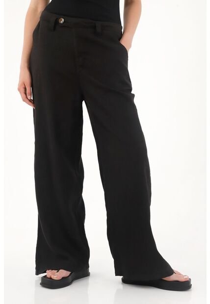 Tennis Pantalón Wide Leg Negro En 100% Lino Para Mujer