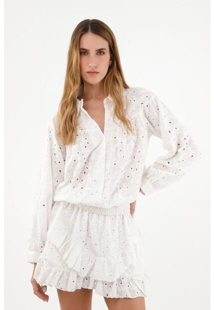 Camisa Blanca En Ojalillo Para Mujer