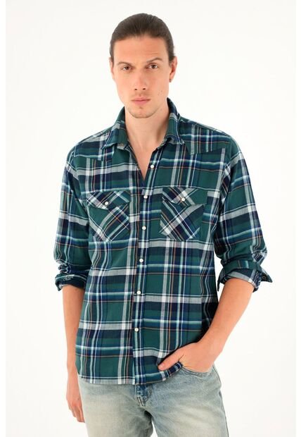 Tennis Camisa Tipo Leñadora A Cuadros Verde Para Hombre