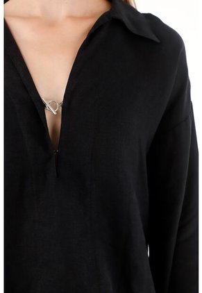 Tennis Camisa Negra Manga Larga 100% Lino Para Mujer