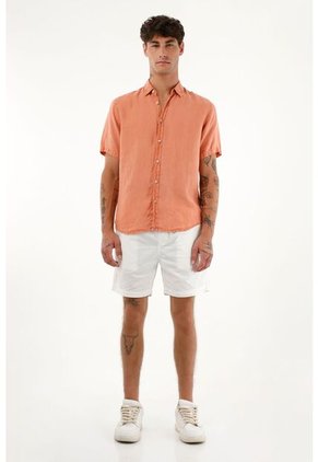 Tennis Camisa Manga Corta 100% Lino Naranja Para Hombre