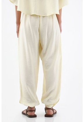 Tennis Pantalón Para Mujer De Viscosa Marfil Fit Relajado Con Textura Crinkle