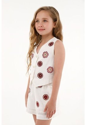 Chaleco Con Bordado De Flores Crudo Para Niña