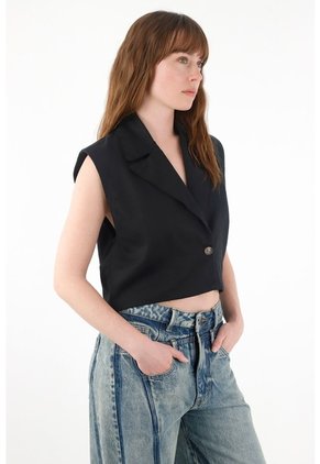 Tennis Chaleco Con Solapa Negro Para Mujer