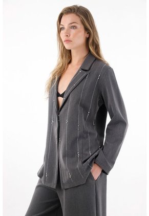 Tennis Abrigo Tipo Blazer Con Apliques De Brillo Gris Para Mujer